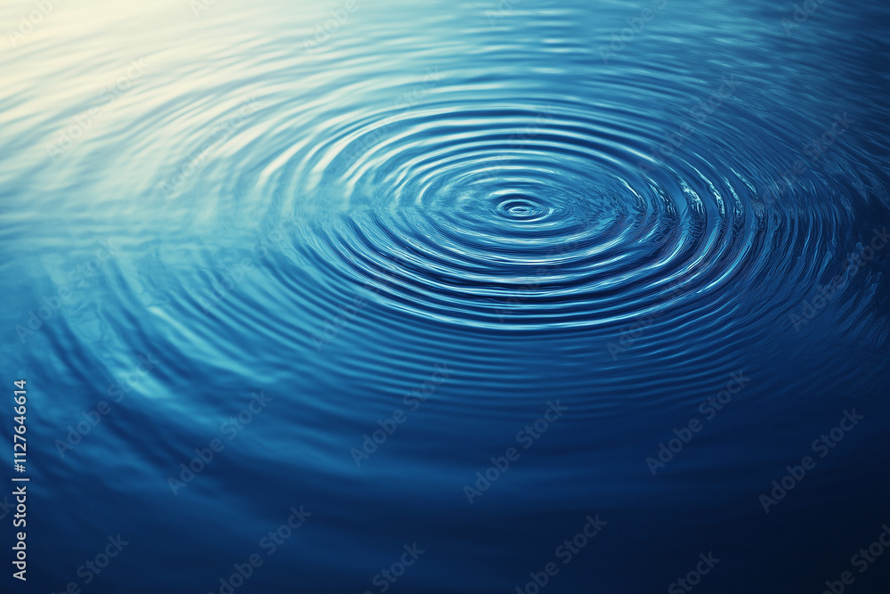 Circular ripples on calm blue water surface Circular ripples on calm blue water surface