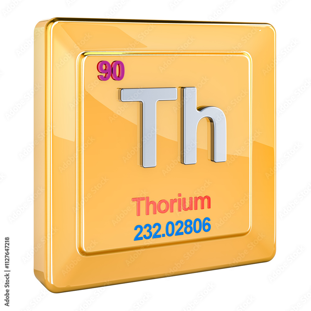 Thorium Th, chemical element sign with number 90 in periodic table. 3D rendering isolated on transparent background Thorium Th, chemical element sign with number 90 in periodic table. 3D rendering isolated on transparent background