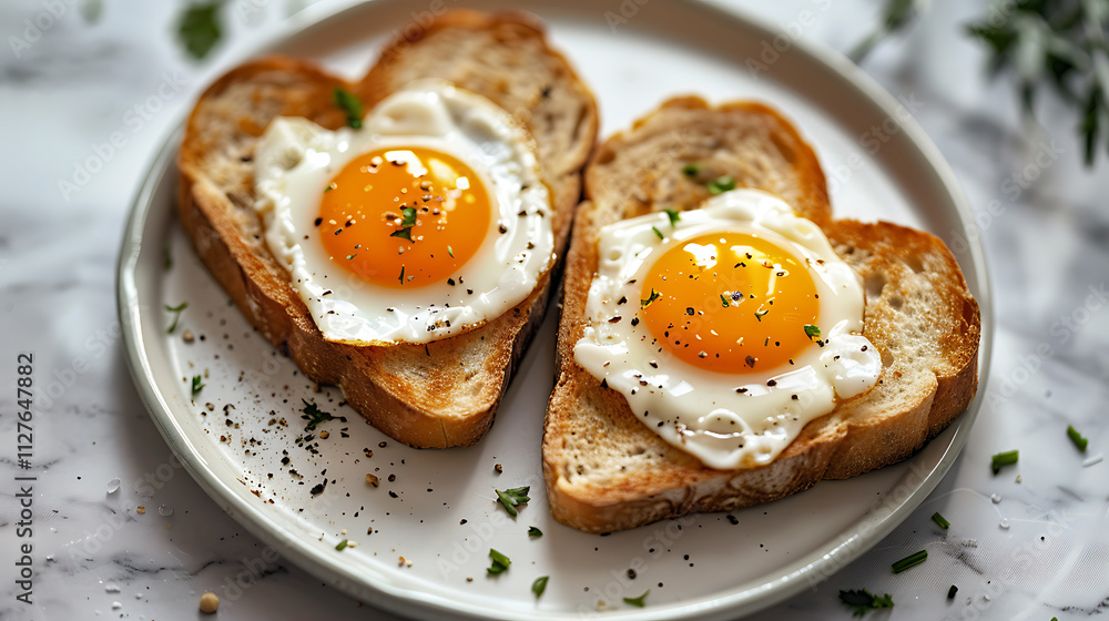 Two heart shaped fried eggs In white plate Two heart shaped fried eggs In white plate