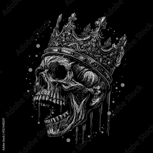 The scribble art illustration of skull wearing royal crown image vector is perfect for your printable t-shirt,poster,banner and also suitable for other stuffs