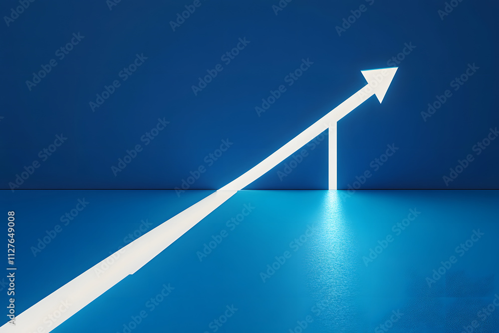Fototapeta premium 3d white arrow line going up on blue background, Business way concept, 3d rendering