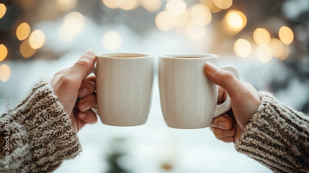 Two Hands Holding Warm Winter Beverages Two Hands Holding Warm Winter Beverages