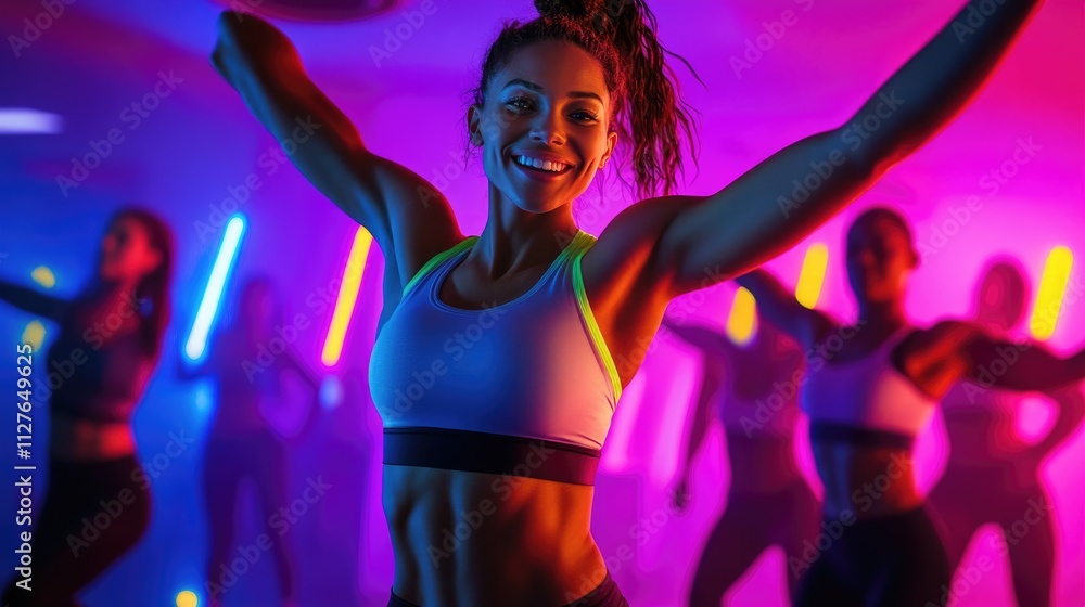 Energetic Fitness Class Under Neon Lights: A Vibrant Workout Energetic Fitness Class Under Neon Lights: A Vibrant Workout