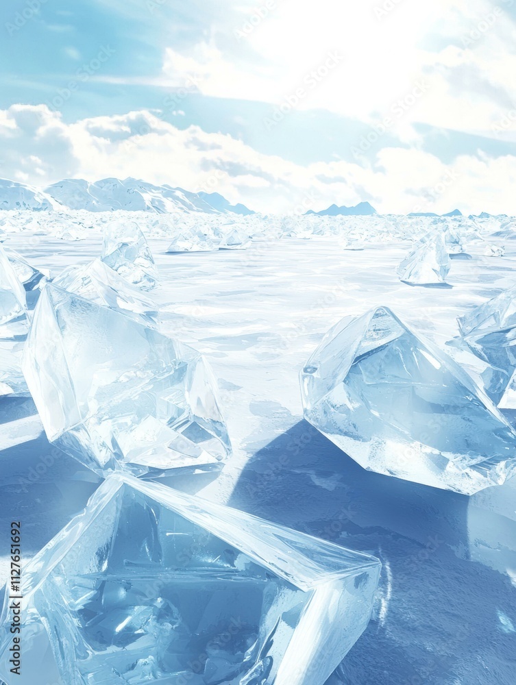 Frozen landscape with large ice crystals. AI. Frozen landscape with large ice crystals. AI.