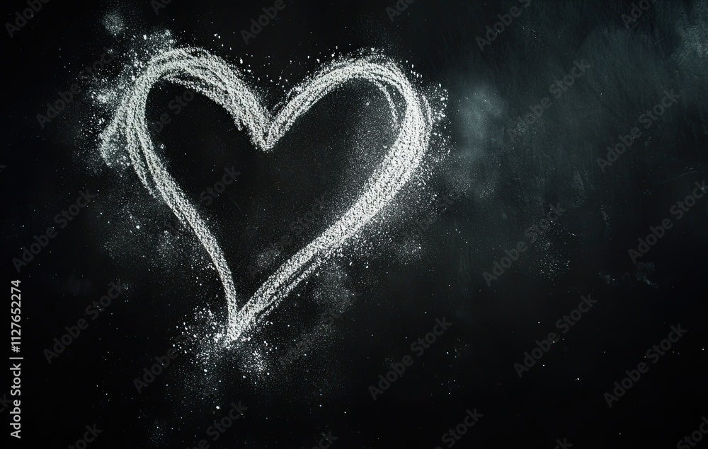 A heart drawn in white chalk on a black background A heart drawn in white chalk on a black background
