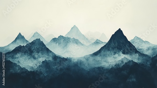 Misty Mountainscape A Serene Blue Hue Landscape