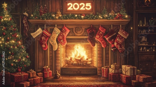 fireplace with christmas decorations