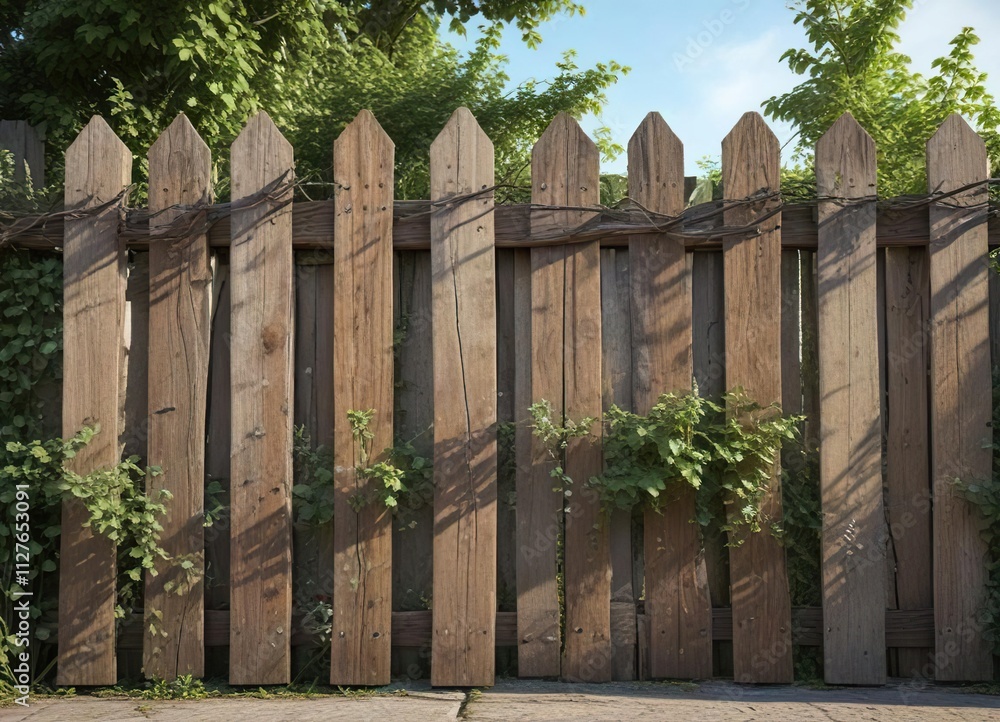 Weathered wooden fence with vines crawling up, weathered, rustic, wooden fence, growth, aged Weathered wooden fence with vines crawling up, weathered, rustic, wooden fence, growth, aged