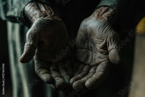 Wallpaper Mural Elderly man with weathered hands in natural window light, high detail , with copy space Torontodigital.ca