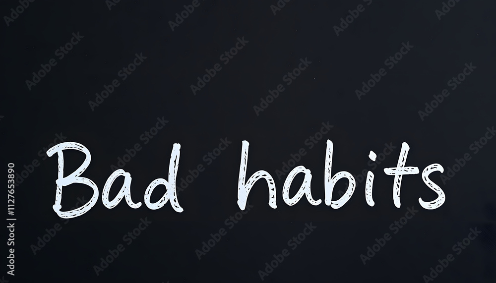 Paper note with phrase Bad habits on black board, closeup. Space for text isolated with white highlights, png Paper note with phrase Bad habits on black board, closeup. Space for text isolated with white highlights, png
