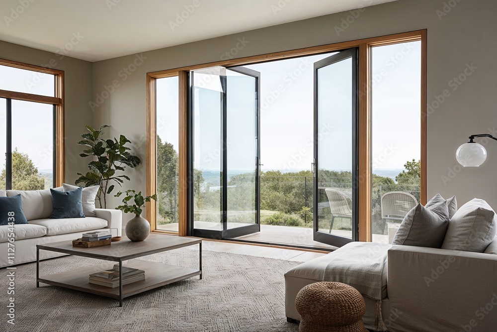 Fototapeta premium Modern Glass Frame Windows for a Neutral Interior Aesthetic