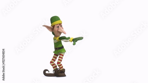 santa helper elf cartoon is dancing like the old days