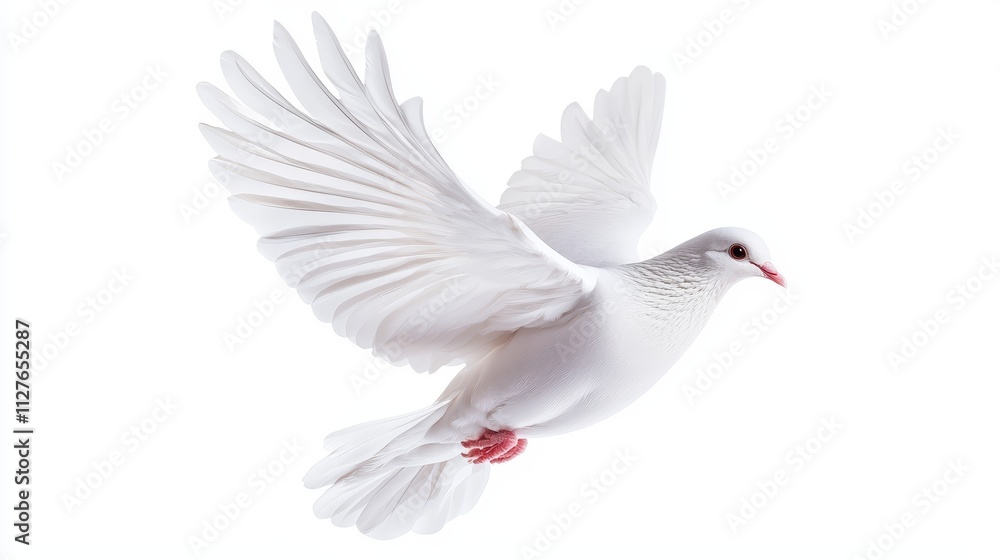 White dove gliding in the air, feathers detailed, motion and light effects, photorealistic, isolated on white background White dove gliding in the air, feathers detailed, motion and light effects, photorealistic, isolated on white background