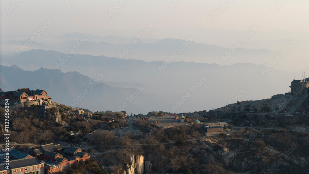 The scenery at the top of Mount Tai in Tai'an The scenery at the top of Mount Tai in Tai'an