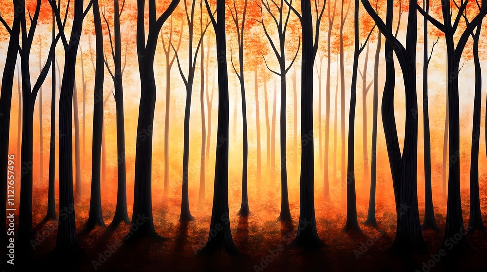 Obraz premium Autumn Forest Sunset Glow