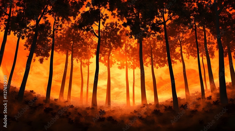 Fiery Forest Sunset Silhouette Fiery Forest Sunset Silhouette
