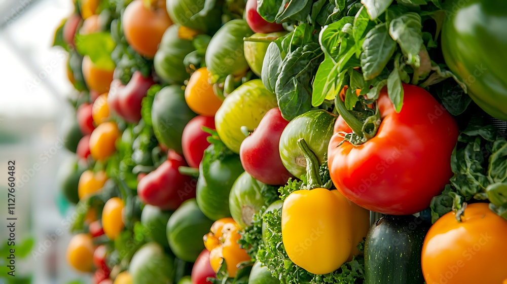 vertical garden wall filled with colorful vegetables like peppers, herbs, and greens creates vibrant and lush atmosphere vertical garden wall filled with colorful vegetables like peppers, herbs, and greens creates vibrant and lush atmosphere