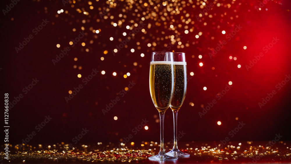 Happy New Year background , Burning sparkler with bokeh, light background , champagne, glasses Happy New Year background , Burning sparkler with bokeh, light background , champagne, glasses