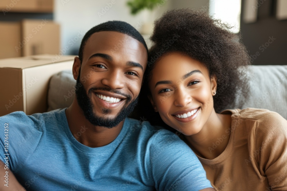 Millennial couple moving into their first apartment captured during natural window light, with copy space Millennial couple moving into their first apartment captured during natural window light, with copy space