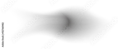 Background Flowing Wave Dot Halftone Pattern: Curve Gradient Shape on Transparent Background. Suitable for AI, Tech, Network, Digital, Science, and Technology Themes.