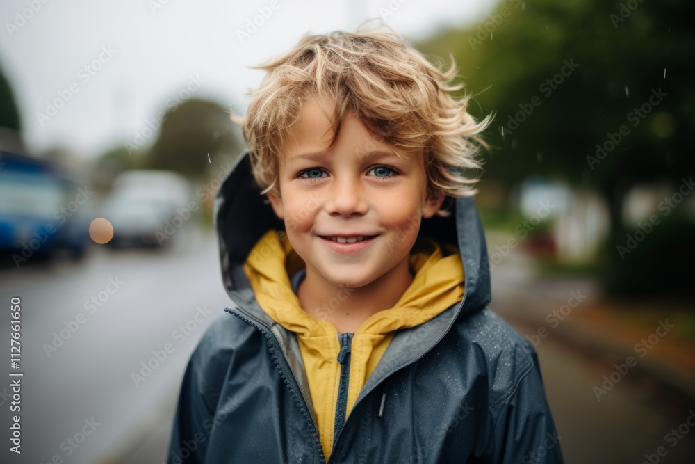 Portrait of a cute little boy in raincoat on the street Portrait of a cute little boy in raincoat on the street