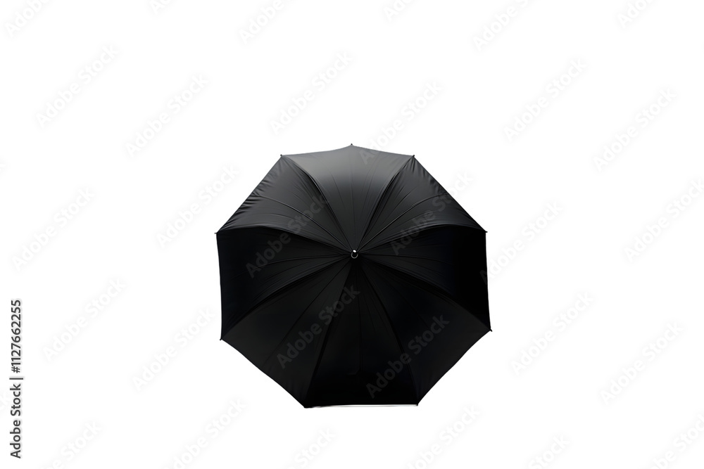 A black umbrella viewed from above isolated on a white background, png transparent, showcasing its structure and design. A black umbrella viewed from above isolated on a white background, png transparent, showcasing its structure and design.
