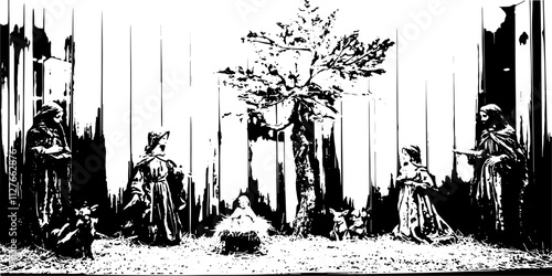 Vektor aus dem Set: Contemporary, Siebdruck, schatten, Scherenschnitt, Silhouette, umriss