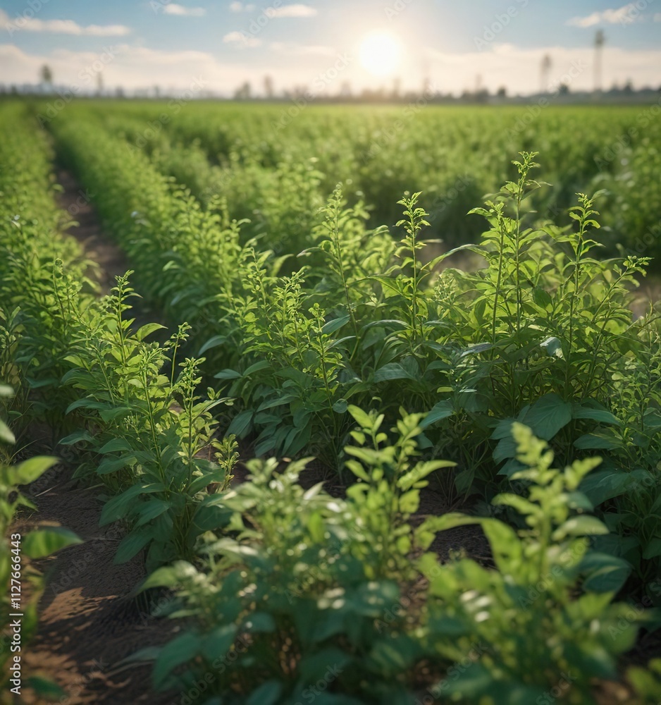 Young soybean plants surrounded by tall weeds in a field, agriculture, plants, soybeans, green Young soybean plants surrounded by tall weeds in a field, agriculture, plants, soybeans, green