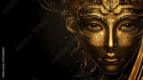 An iconic golden mask from ancient egypt, full of cultural richness and artistic mastery, evokes a sense of timeless mystery and historical prestige under gilded light. Gilded. Illustration photo