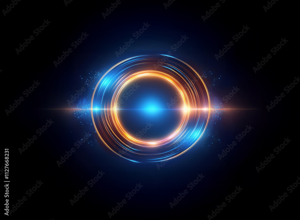 Glowing concentric circles of blue and orange light radiate energy against a dark background, creating a mesmerizing and futuristic aura. Tiny particles of light add to the effect. Glowing concentric circles of blue and orange light radiate energy against a dark background, creating a mesmerizing and futuristic aura. Tiny particles of light add to the effect.