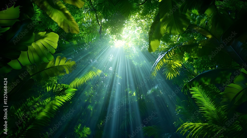 Sunbeams through Tropical Rainforest Sunbeams through Tropical Rainforest