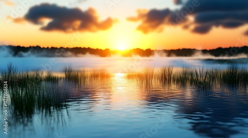 Sunrise Lake Mist Scenery