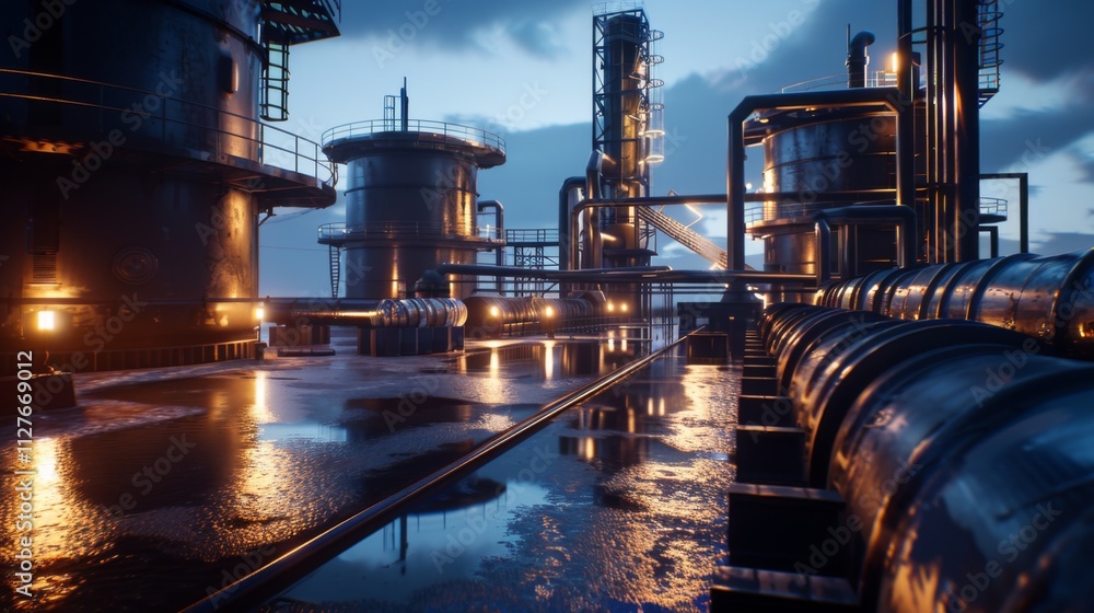 Industrial tanks and pipelines at sunset symbolize efficient fuel oil storage solutions. Industrial tanks and pipelines at sunset symbolize efficient fuel oil storage solutions.
