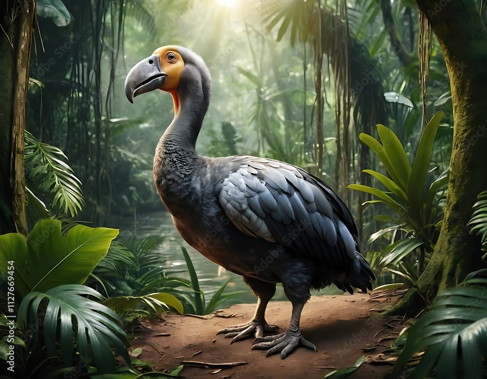 Fototapeta premium Dodo Bird Standing in Lush Tropical Jungle
