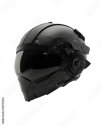 A sleek, futuristic black helmet designed for advanced protection and technology integration isolated on a white background, png transparent photo