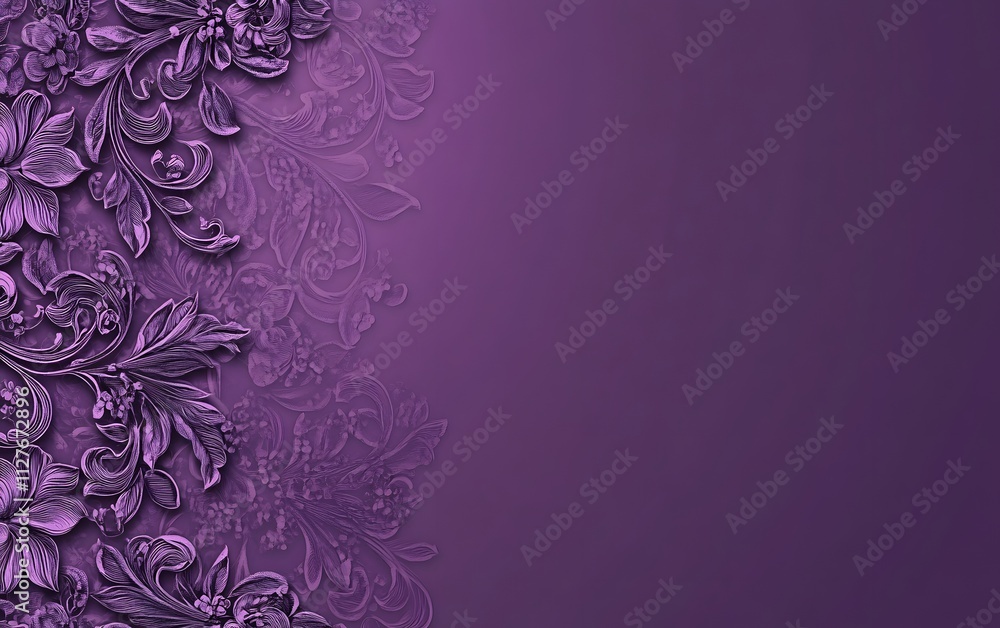 Violet purple background with lace-inspired floral patterns on the left side, creating an elegant and sophisticated design for a banner or poster template,
Violet purple background with lace-inspired floral patterns on the left side, creating an elegant and sophisticated design for a banner or poster template,