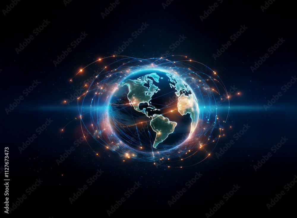 A glowing digital Earth encircled by interconnected nodes and streams of light, symbolizing global connectivity and network technology. A glowing digital Earth encircled by interconnected nodes and streams of light, symbolizing global connectivity and network technology.