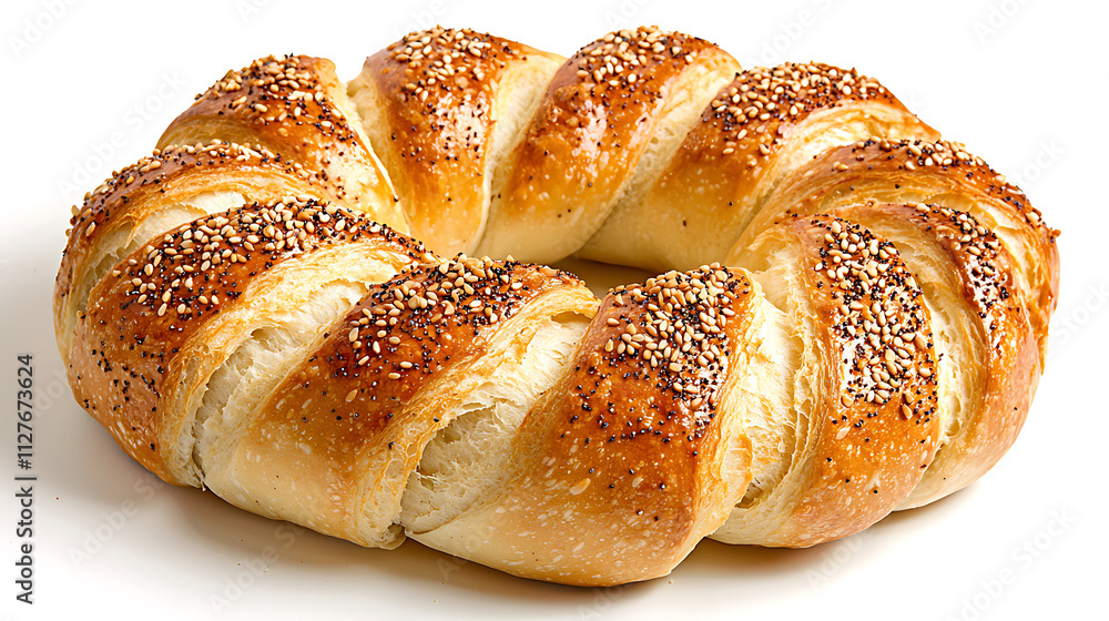 Freshly baked Turkish simit bread ring topped with sesame seeds, perfect for snacking or breakfast Freshly baked Turkish simit bread ring topped with sesame seeds, perfect for snacking or breakfast