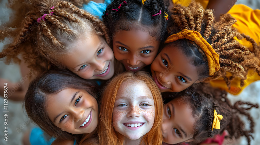 Happy Diverse Girls Embrace Friendship Joyfully Happy Diverse Girls Embrace Friendship Joyfully