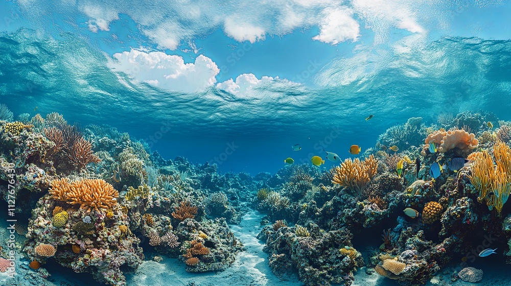 Naklejka premium Vibrant Coral Reef Ecosystem Underwater Scene