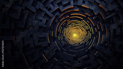 Abstract Dark Maze Leading to Golden Light