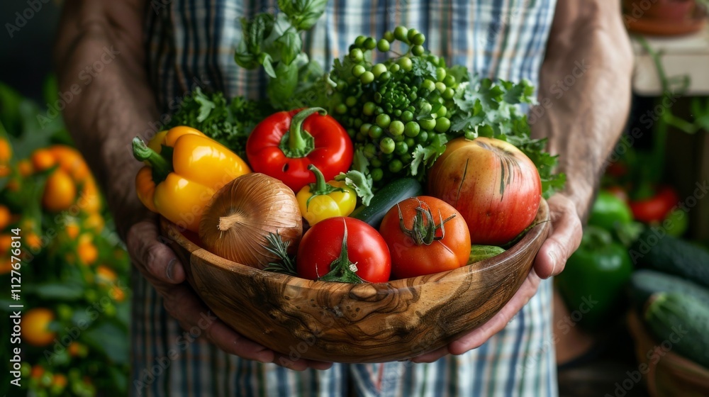 Fototapeta premium Healthcare professional holding a bowl of fresh vegetables, symbolizing healthy eating.