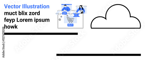 Users interact with an online store interface, adding items to a shopping cart and clicking the buy button. Ideal for e-commerce, online shopping, digital marketing, user experience, web design