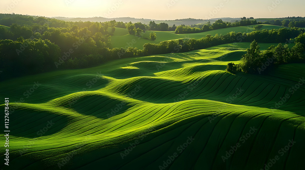 Rolling Green Hills: Nature's Serene Landscape at Dawn Rolling Green Hills: Nature's Serene Landscape at Dawn