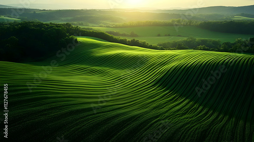 Rolling Green Hills: Nature's Serene Landscape at Sunset