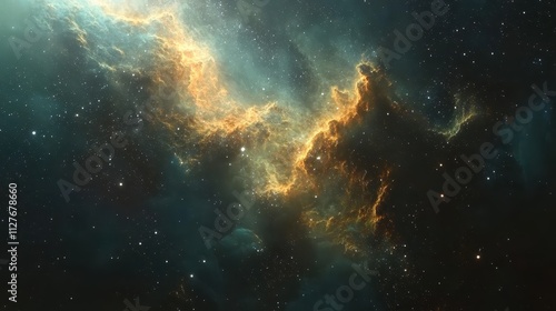 Celestial Nebula Golden Hues Interstellar Dust