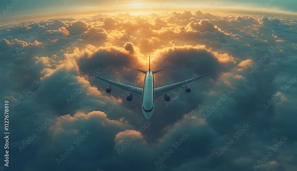 Fototapeta premium An Happy Valentines Day Airplane Flying In The Sky
