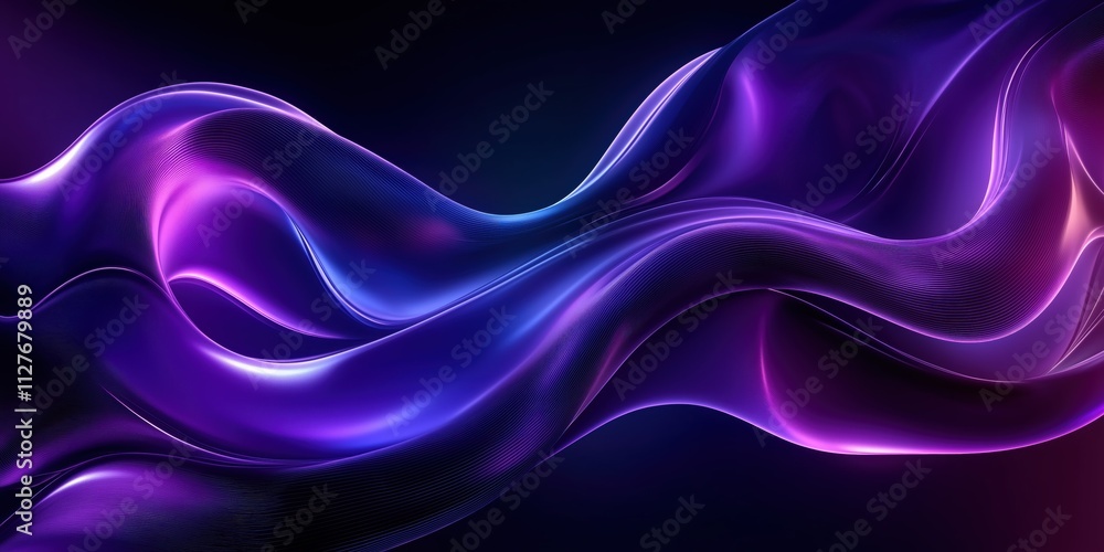 Fototapeta premium Elegant glowing waves in purple and blue hues, creating a dynamic and fluid aesthetic