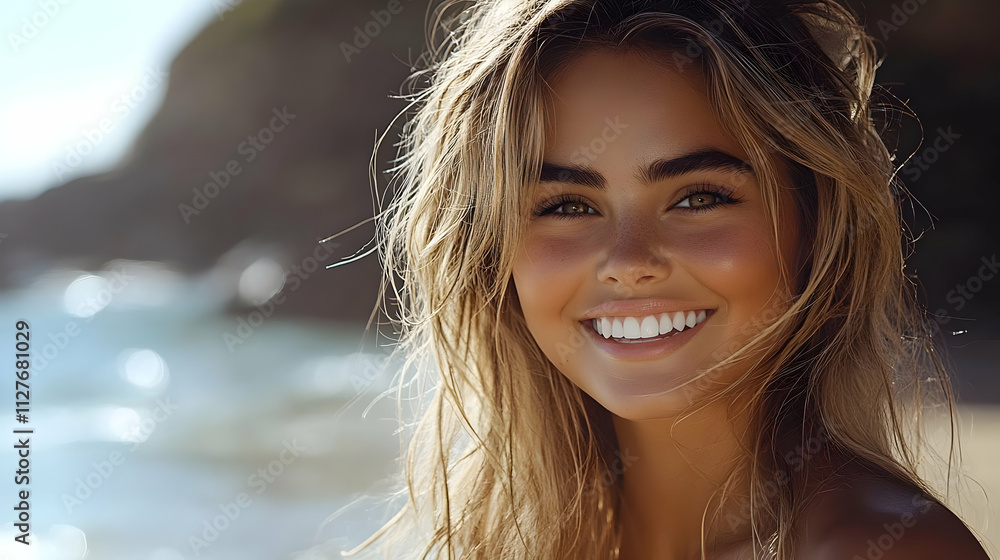 Beach Beauty: Golden Hair, Radiant Smile, Summer Glow Beach Beauty: Golden Hair, Radiant Smile, Summer Glow