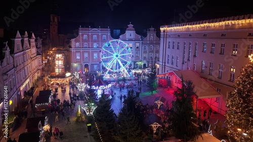 Christmas fair Opole drone shot